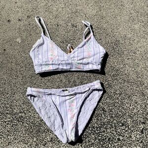 MAAJI Reversible Bikini Purple Textured / Floral Strappy Back size Small